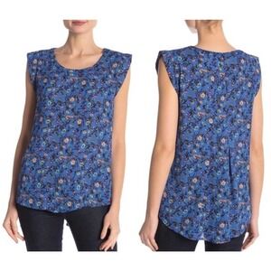 Pleione Top Blue Floral Cap Sleeve Blouse Size Small Cottagecore